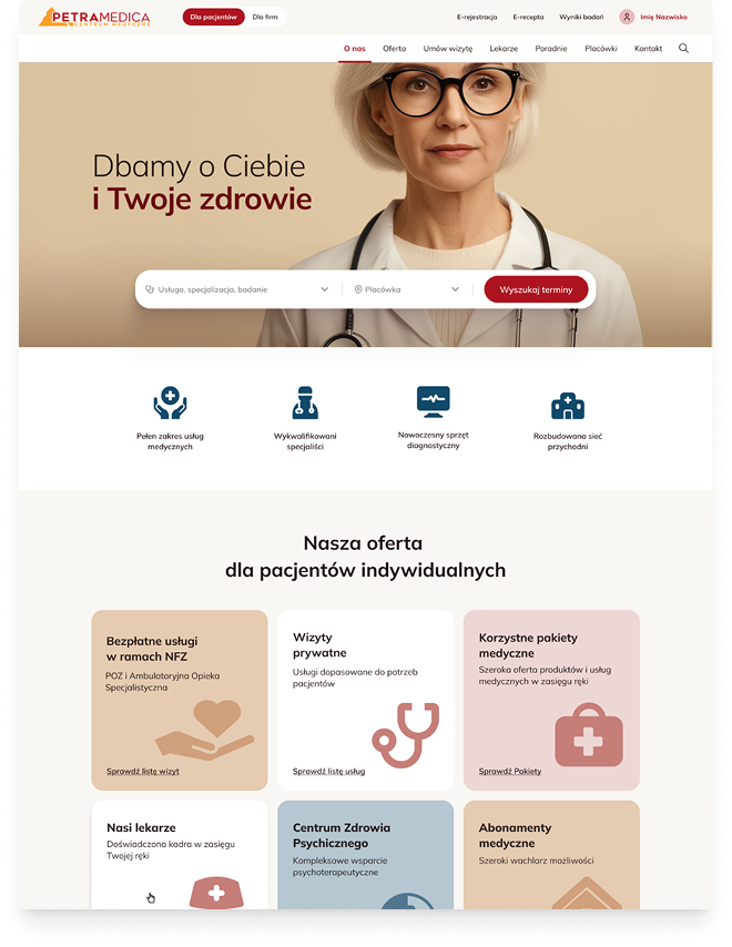 Petra Medica homepage — individual patients (B2C) view