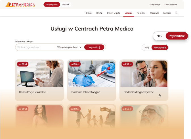 Petra Medica services catalog — Usługi w Centrach Petra Medica